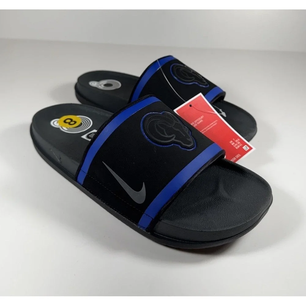 NIKE Offcourt LA Rams NFL‎ Slides Sandals Blue Black Men's Sz 8 *NEW* DD0556-001